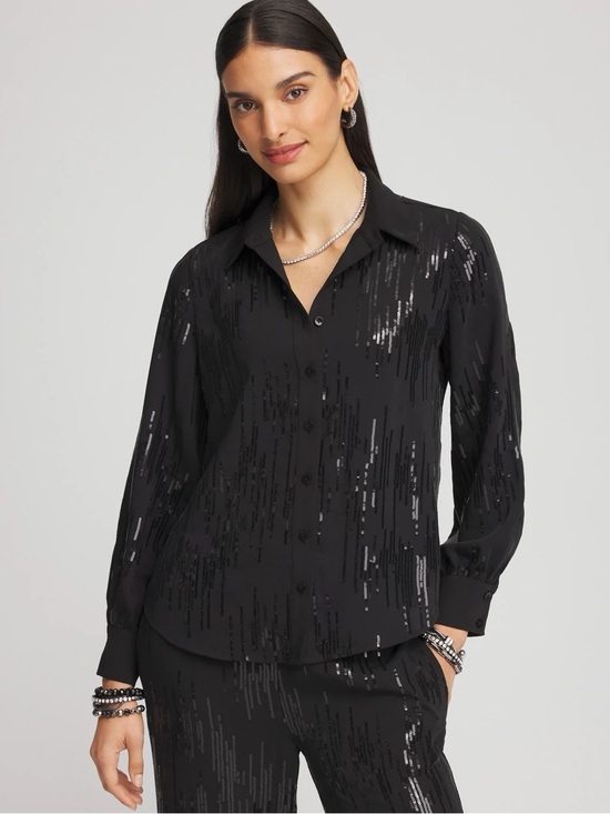 Chico's Tops - Chico's Black Sequin Stripe Button-Down Shirt